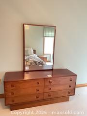 MaxSold Auction: Mid-Century Solid Wood Dresser and Nightstand with Mirror, Warm Brown - Thames Centre (Ontario, Canada) PARTNER MANAGED Estate Sale Online Auction - Wheeler Avenue