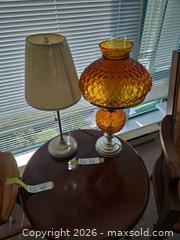MaxSold Auction: Amber Glass Table Lamp with Shade, Mid-Century Style - New Westminster (British Columbia, Canada) PARTNER MANAGED Downsizing Online Auction - Laguna Court (CONDO)