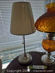 MaxSold Auction: Amber Glass Table Lamp with Shade, Mid-Century Style - New Westminster (British Columbia, Canada) PARTNER MANAGED Downsizing Online Auction - Laguna Court (CONDO)