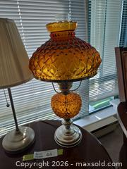 MaxSold Auction: Amber Glass Table Lamp with Shade, Mid-Century Style - New Westminster (British Columbia, Canada) PARTNER MANAGED Downsizing Online Auction - Laguna Court (CONDO)