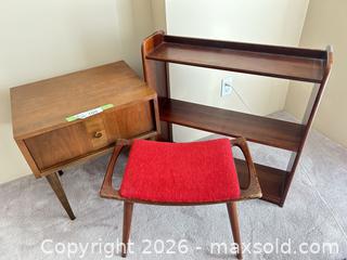 MaxSold Auction: Mid-Century Modern Nightstand, Bookcase & Teak Stool Lot - New Westminster (British Columbia, Canada) PARTNER MANAGED Downsizing Online Auction - Laguna Court (CONDO)