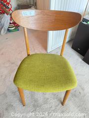 MaxSold Auction: Pair of Mid-Century Teak Dining Chairs with Green Woven Upholstery - New Westminster (British Columbia, Canada) PARTNER MANAGED Downsizing Online Auction - Laguna Court (CONDO)