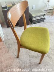 MaxSold Auction: Pair of Mid-Century Teak Dining Chairs with Green Woven Upholstery - New Westminster (British Columbia, Canada) PARTNER MANAGED Downsizing Online Auction - Laguna Court (CONDO)