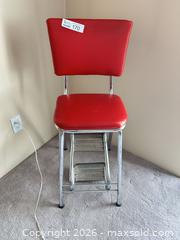 MaxSold Auction: Red Retro Kitchen Stool with Chrome Frame - New Westminster (British Columbia, Canada) PARTNER MANAGED Downsizing Online Auction - Laguna Court (CONDO)