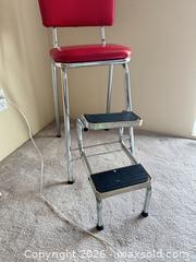 MaxSold Auction: Red Retro Kitchen Stool with Chrome Frame - New Westminster (British Columbia, Canada) PARTNER MANAGED Downsizing Online Auction - Laguna Court (CONDO)