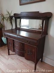 MaxSold Auction: Antique Oak Art Nouveau Buffet / Sideboard with Attached Mirror - Ottawa (Ontario, Canada) SELLER MANAGED Moving Online Auction - Bank Street