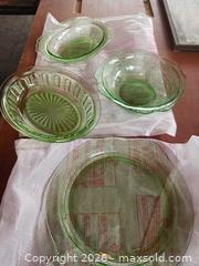 MaxSold Auction: Green Uranium Depression Glass Serving Platter/Bowl Lot of 4 - Ottawa (Ontario, Canada) SELLER MANAGED Moving Online Auction - Bank Street