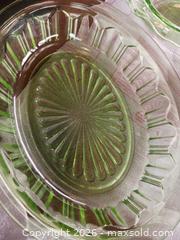 MaxSold Auction: Green Uranium Depression Glass Serving Platter/Bowl Lot of 4 - Ottawa (Ontario, Canada) SELLER MANAGED Moving Online Auction - Bank Street
