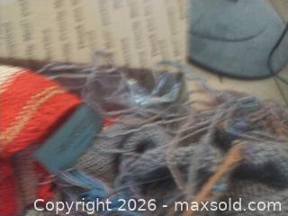 MaxSold Auction: Handmade Wool/Acrylic Blend Scarf with Loose Yarn & Project - San Mateo (California, USA) SELLER MANAGED Moving Online Auction - Seville Way