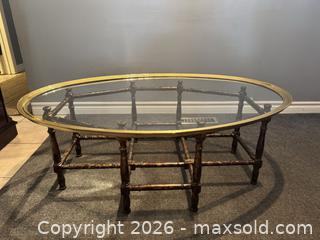 MaxSold Auction: MCM Baker Furniture Hollywood Regency faux bamboo coffee table featuring a glass top  - Toronto (Ontario, Canada) SELLER MANAGED Reseller Online Auction - Kempsell Crescent