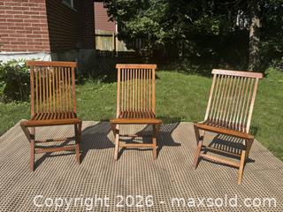 MaxSold Auction: Set of 3 Teak folding chairs  - Toronto (Ontario, Canada) SELLER MANAGED Reseller Online Auction - Kempsell Crescent