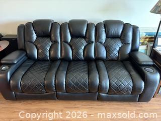 MaxSold Auction: Black Faux Leather 3-Seater Power Recliner Sofa - Cambridge (Ontario, Canada) PARTNER MANAGED Downsizing Online Auction - Lena Crescent (CONDO)