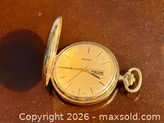 MaxSold Auction: 1970s BULOVA Automatic Pocket Watch - in Hunter Case - Hamilton (Ontario, Canada) SELLER MANAGED Estate Sale Online Auction - Gertrude Street