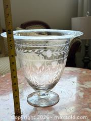 MaxSold Auction: Large Vintage Hand-Engraved Crystal (or Fine Engraved Glass) Footed Urn Vase – Floral & Leaf Pattern - Hamilton (Ontario, Canada) SELLER MANAGED Estate Sale Online Auction - Gertrude Street