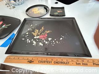 MaxSold Auction: Couroc 4-Piece Lacquered Wood Trays with Mother-of-Pearl Inlay - Hollister (California, USA) SELLER MANAGED Estate Sale Online Auction - Lily Court