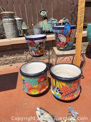 MaxSold Auction: Set of 4 Talavera Glazed Ceramic Planters with Metal Stands - Hollister (California, USA) SELLER MANAGED Estate Sale Online Auction - Lily Court