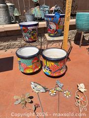 MaxSold Auction: Set of 4 Talavera Glazed Ceramic Planters with Metal Stands - Hollister (California, USA) SELLER MANAGED Estate Sale Online Auction - Lily Court