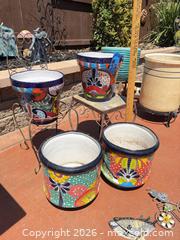 MaxSold Auction: Set of 4 Talavera Glazed Ceramic Planters with Metal Stands - Hollister (California, USA) SELLER MANAGED Estate Sale Online Auction - Lily Court