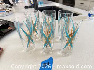 MaxSold Auction: Set of 6 Federal Glass Inka Turquoise & Gold Starburst Tumblers - Hollister (California, USA) SELLER MANAGED Estate Sale Online Auction - Lily Court