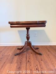 MaxSold Auction: Antique-Style Dark Brown Solid Wood Pedestal Side Table - Raleigh (North Carolina, USA) PARTNER MANAGED Downsizing Online Auction - Cathedral Bell Road