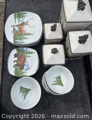 MaxSold Auction: Rustic Cabin Lodge Dinnerware Set 24pc – Bear Elk Owl Cardinal Canisters NEW - Citrus Heights (California, USA) SELLER MANAGED Moving Online Auction - Brook Dale Drive