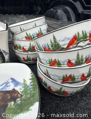MaxSold Auction: Rustic Cabin Lodge Dinnerware Set 24pc – Bear Elk Owl Cardinal Canisters NEW - Citrus Heights (California, USA) SELLER MANAGED Moving Online Auction - Brook Dale Drive