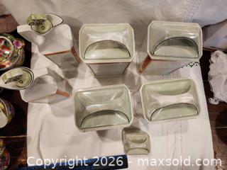 MaxSold Auction: Mid-Century Ceramic Canister Set, 7-Piece White with Green Lids made in Germany - Windsor (Ontario, Canada) SELLER MANAGED Reseller Online Auction - Boulder Crescent