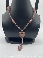 MaxSold Auction: Vintage Murano mauve glass heart lariat tassel necklace. - Richmond Hill (Ontario, Canada) SELLER MANAGED Downsizing Online Auction - Townwood Drive