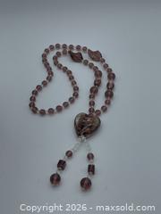 MaxSold Auction: Vintage Murano mauve glass heart lariat tassel necklace. - Richmond Hill (Ontario, Canada) SELLER MANAGED Downsizing Online Auction - Townwood Drive