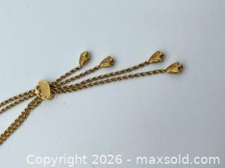 MaxSold Auction: Vintage textured gold-tone lariat slider tassel necklace - Richmond Hill (Ontario, Canada) SELLER MANAGED Downsizing Online Auction - Townwood Drive