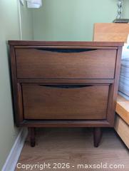 MaxSold Auction: Mid-Century Satin Walnut Nightstand with 2 Drawers - Ottawa (Ontario, Canada) SELLER MANAGED Moving Online Auction - Madaket Private