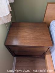 MaxSold Auction: Mid-Century Satin Walnut Nightstand with 2 Drawers - Ottawa (Ontario, Canada) SELLER MANAGED Moving Online Auction - Madaket Private