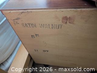 MaxSold Auction: Mid-Century Satin Walnut Nightstand with 2 Drawers - Ottawa (Ontario, Canada) SELLER MANAGED Moving Online Auction - Madaket Private