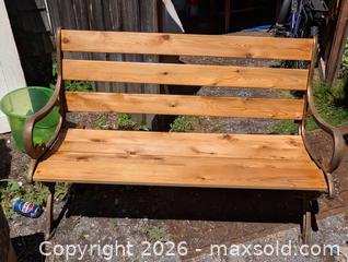 MaxSold Auction: ANTIQUE CAST IRON & RED CEDAR GARDEN BENCH - Loyalist (Ontario, Canada) SELLER MANAGED Downsizing Online Auction - Main Street Bath