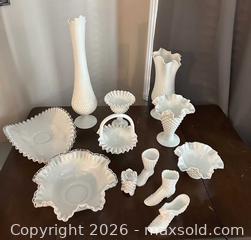 MaxSold Auction: Vintage White Milk Glass Hobnail & Ruffled Edge Lot (8-12 pcs) - Didsbury (Alberta, Canada) PARTNER MANAGED Moving Online Auction - Deer Coulee Drive