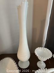 MaxSold Auction: Vintage White Milk Glass Hobnail & Ruffled Edge Lot (8-12 pcs) - Didsbury (Alberta, Canada) PARTNER MANAGED Moving Online Auction - Deer Coulee Drive