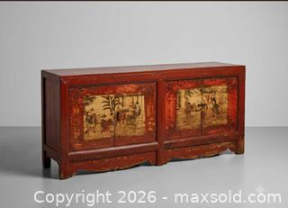 MaxSold Auction: Antique Chinese Red Painted Solid Wood Four-Door Sideboard - Kitchener (Ontario, Canada) SELLER MANAGED Downsizing Online Auction - Schweitzer