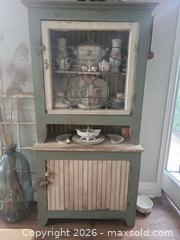 MaxSold Auction: Green Farmhouse China Cabinet / Hutch with Glass Door - Kitchener (Ontario, Canada) SELLER MANAGED Downsizing Online Auction - Schweitzer