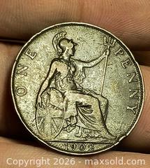 MaxSold Auction: 1902 United Kingdom One Penny Coin Edward VII Bronze - South Frontenac (Ontario, Canada) SELLER MANAGED Downsizing Online Auction - Battersea Road