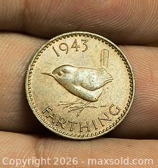 MaxSold Auction: 1943 George VI Farthing Coin Wren Reverse Bronze - South Frontenac (Ontario, Canada) SELLER MANAGED Downsizing Online Auction - Battersea Road