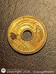 MaxSold Auction: Japan 5 Yen Coin Showa 14 (1939) Brass/Bronze - South Frontenac (Ontario, Canada) SELLER MANAGED Downsizing Online Auction - Battersea Road