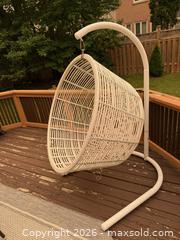 MaxSold Auction: White Wicker Hanging Egg Chair with Stand - Richmond Hill (Ontario, Canada) SELLER MANAGED Moving Online Auction - Fern Avenue