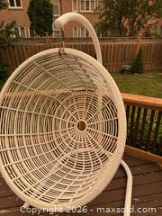MaxSold Auction: White Wicker Hanging Egg Chair with Stand - Richmond Hill (Ontario, Canada) SELLER MANAGED Moving Online Auction - Fern Avenue
