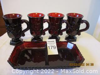 Avon 1876 Cape Cod Ruby Red Glass ~ SET of 2 ~ Pedestal Mugs ~lot