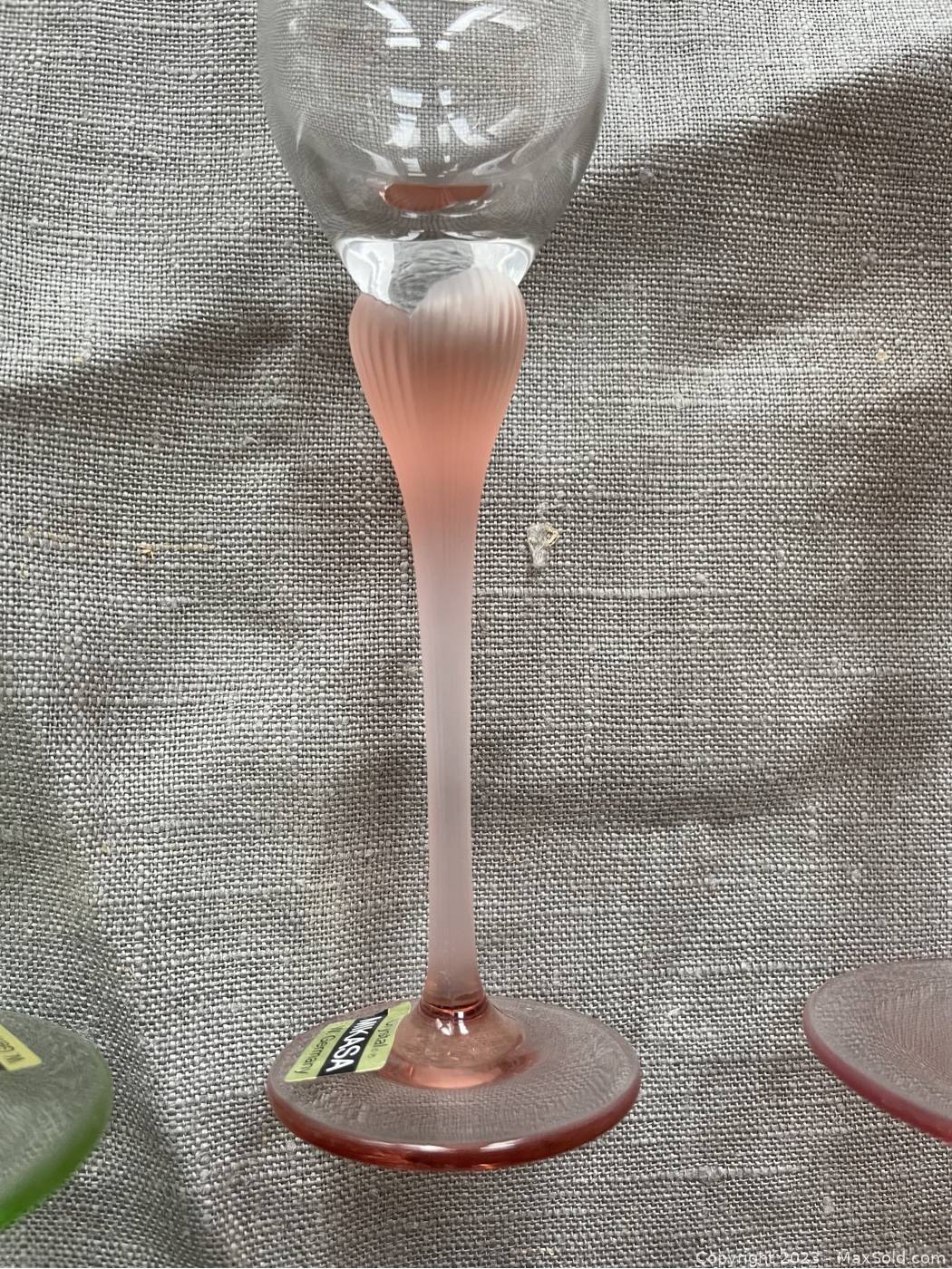 Sold at Auction: (4) Mikasa Crystal Sea Mist Tulip Wine Glasses