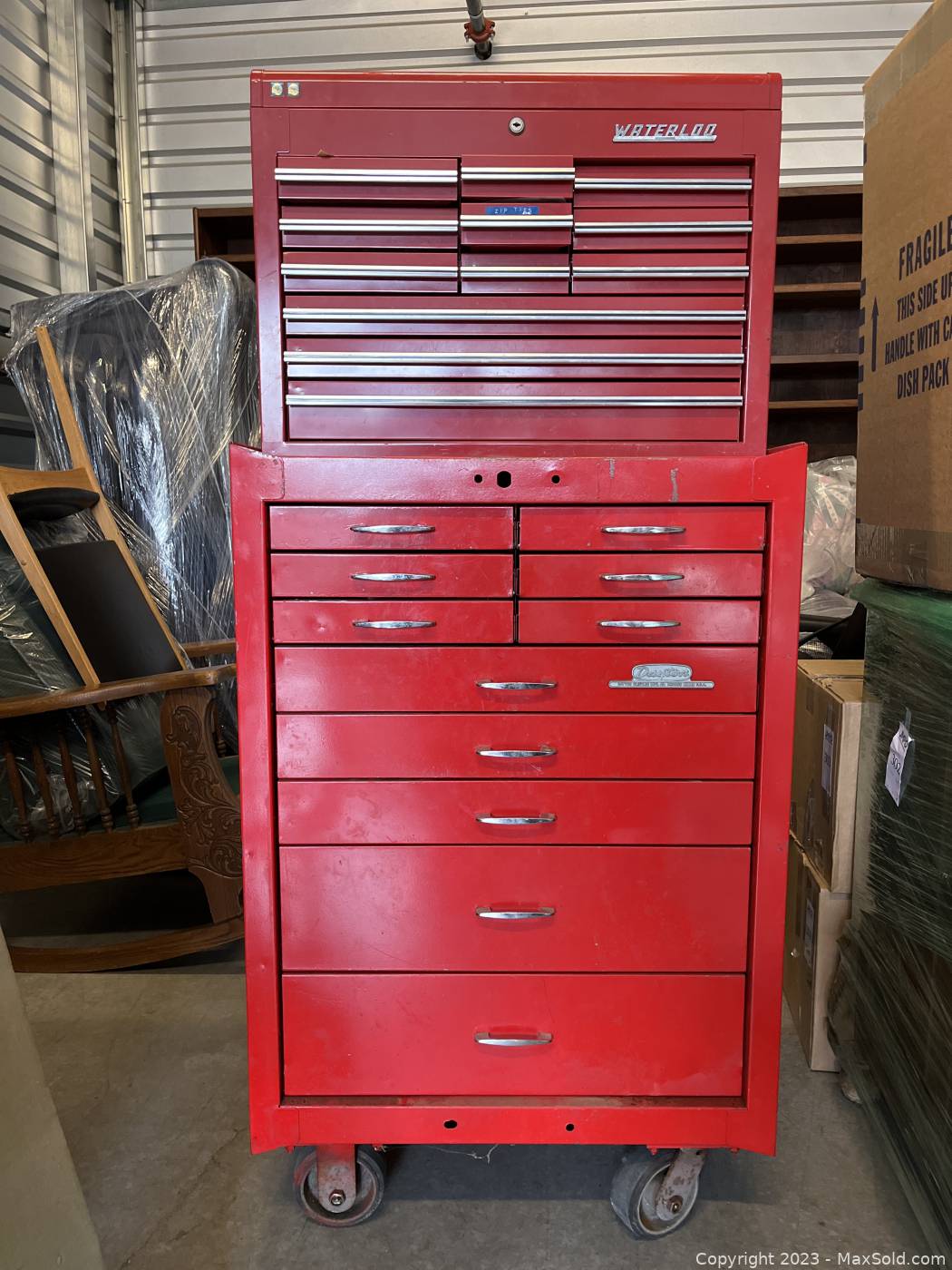Large Red Waterloo Dayton Rolling Tool Chest with Assorted Hand