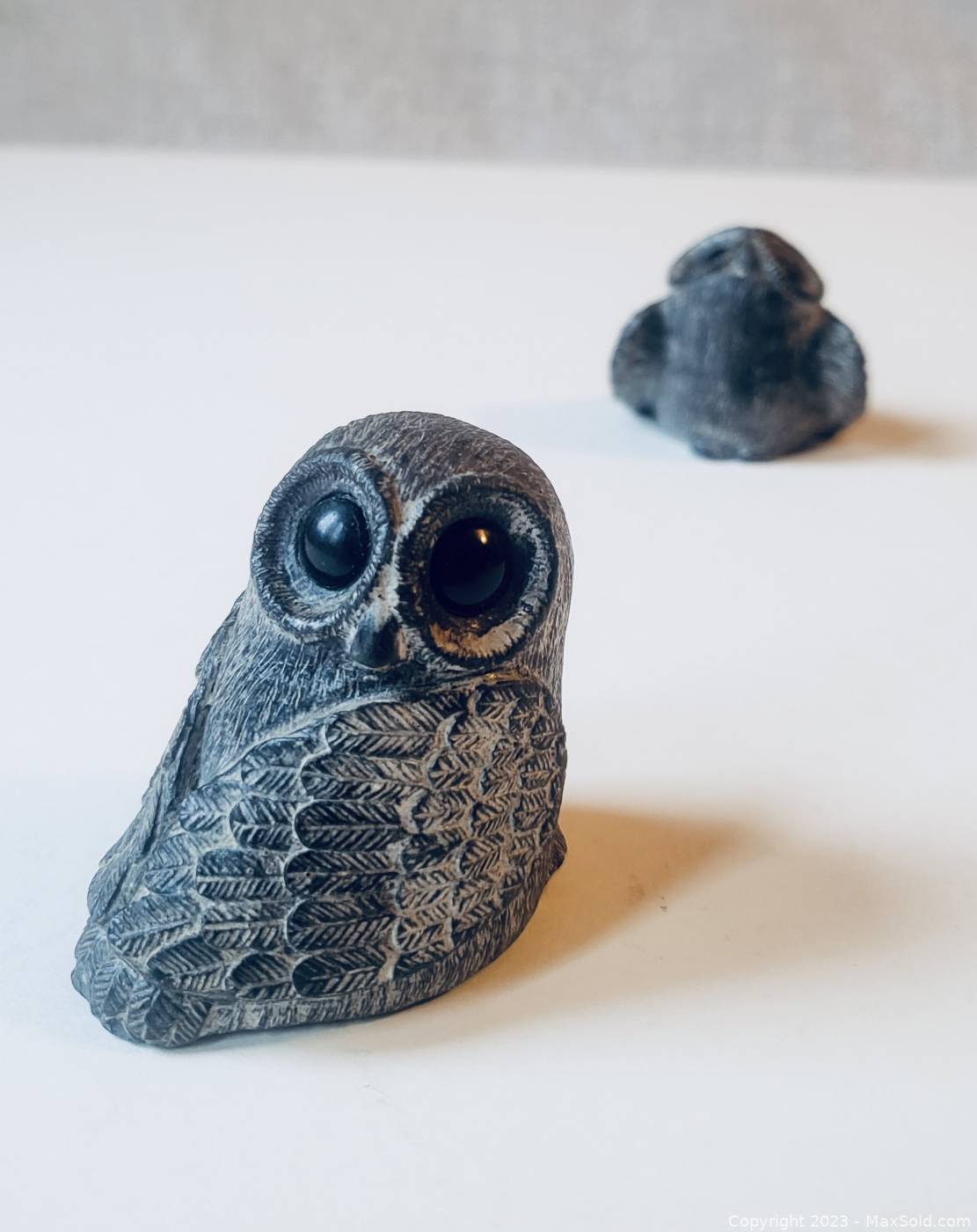 Pair of Wolf Original Soapstone Owl Carvings | Maxsold