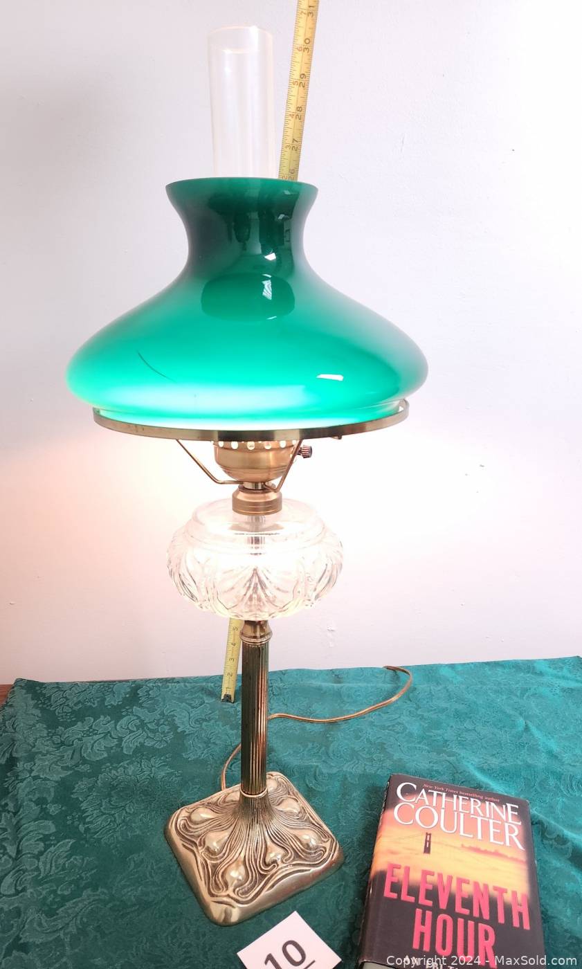 Brass lamp green glass - Unique Antique Collection