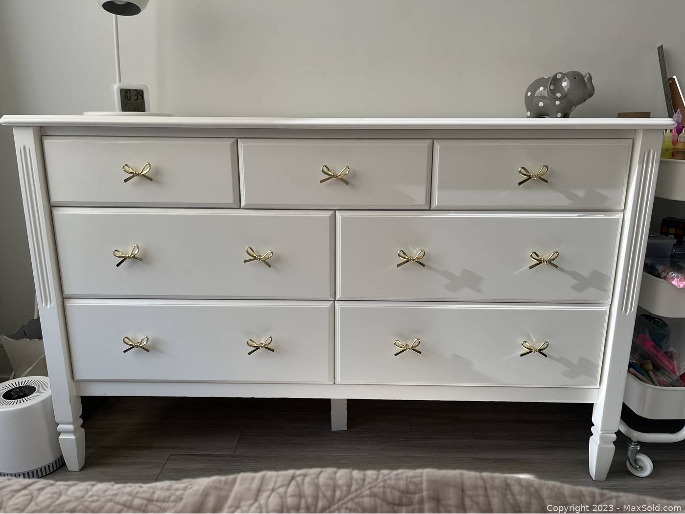 white dresser with gold bow knobs Pottery Barn Kids coll-2025-11-01