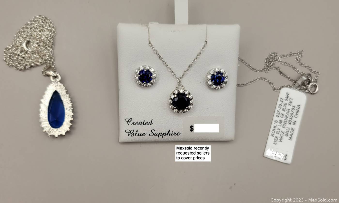 Sterling silver jewellery with created sapphires and cubic